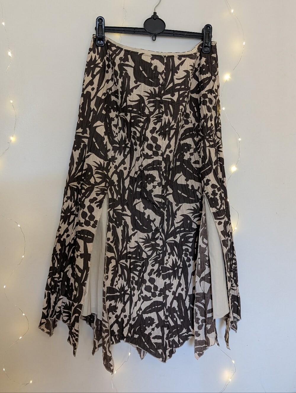SPANNER Brown and Cream Asymmetrical Floral Midi Skirt